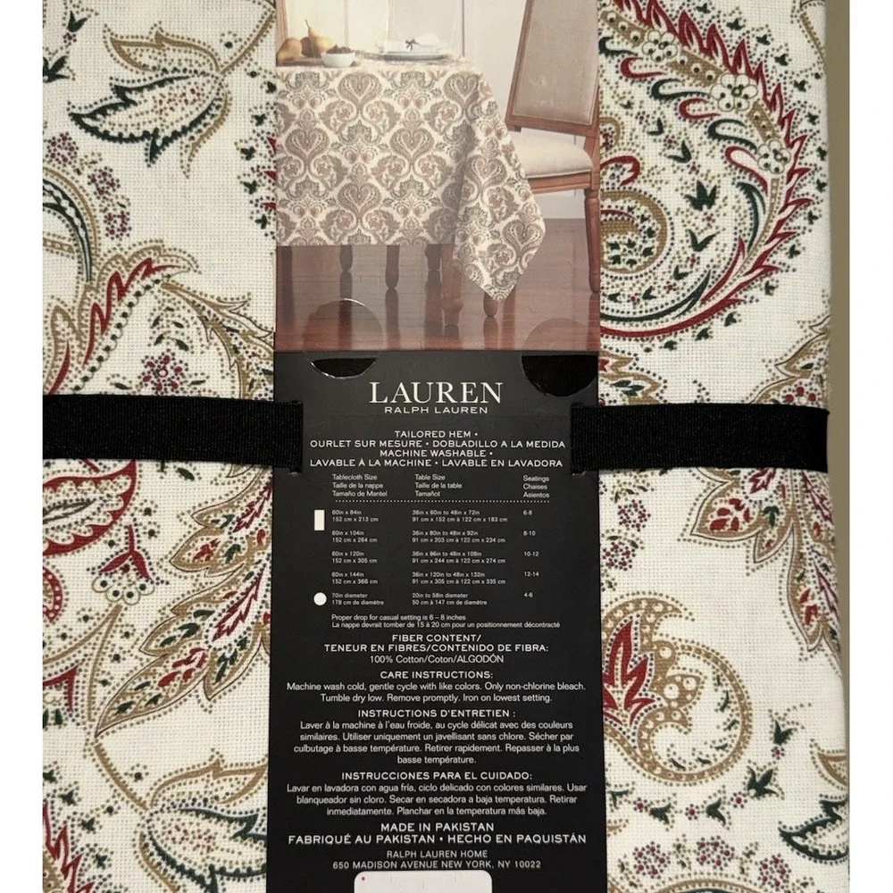 RALPH LAUREN Set 60 x 104 Tablecloth‎ Red Green And Gold Paisley Holiday